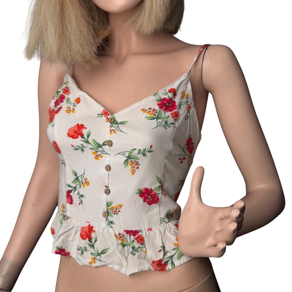 U2B Y2K Aesthetic Floral Peplum Camisole Top Smocked Coquette Cottagecore Boho M